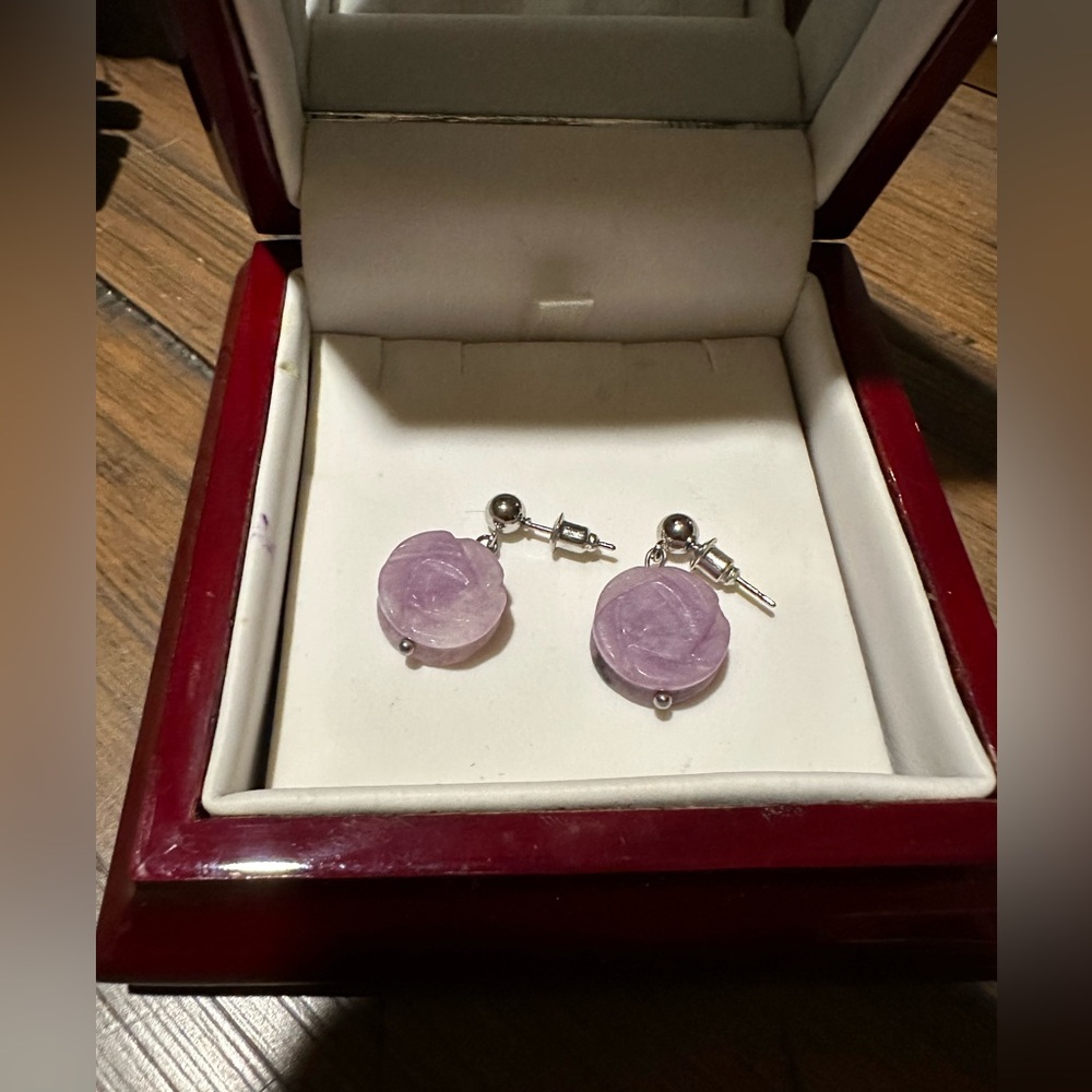 Amethyst Color Rose Cut Earrings - Hand carved